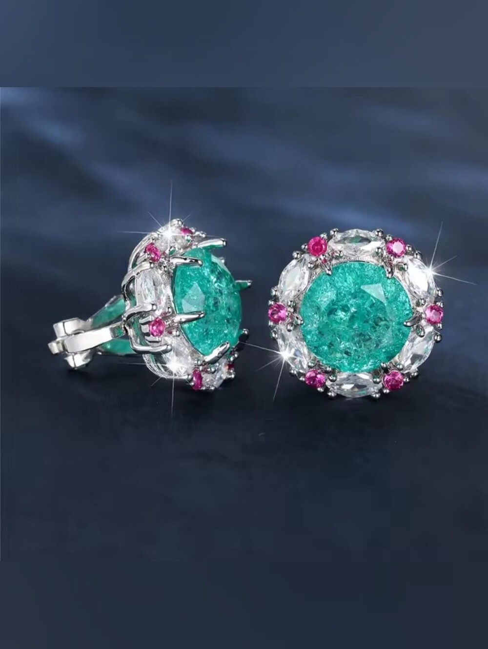 White Rhodium Paraiba Tourmaline Clip Earrings